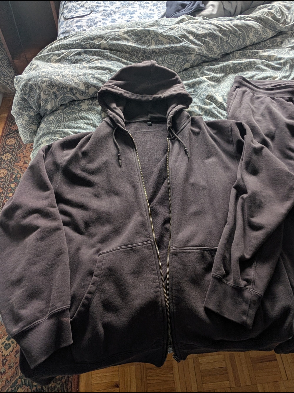 Uniqlo Men's Black Zip-Up Hoodie Jumpsuit